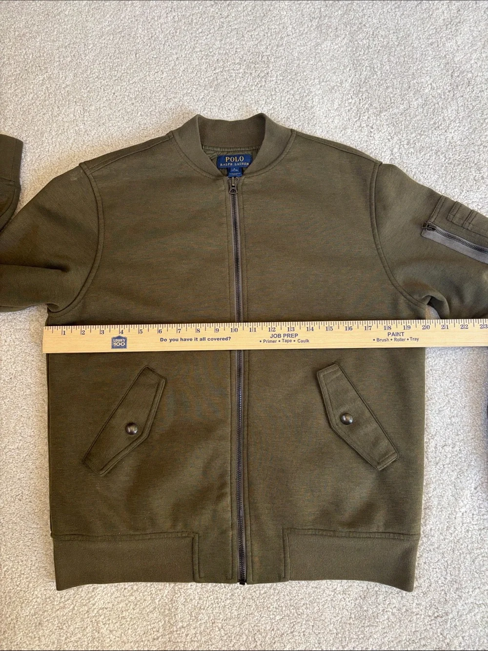 Polo Ralph Lauren Bomber Jacket Quilted Lined Full Zip Army Green Boys 14 Large